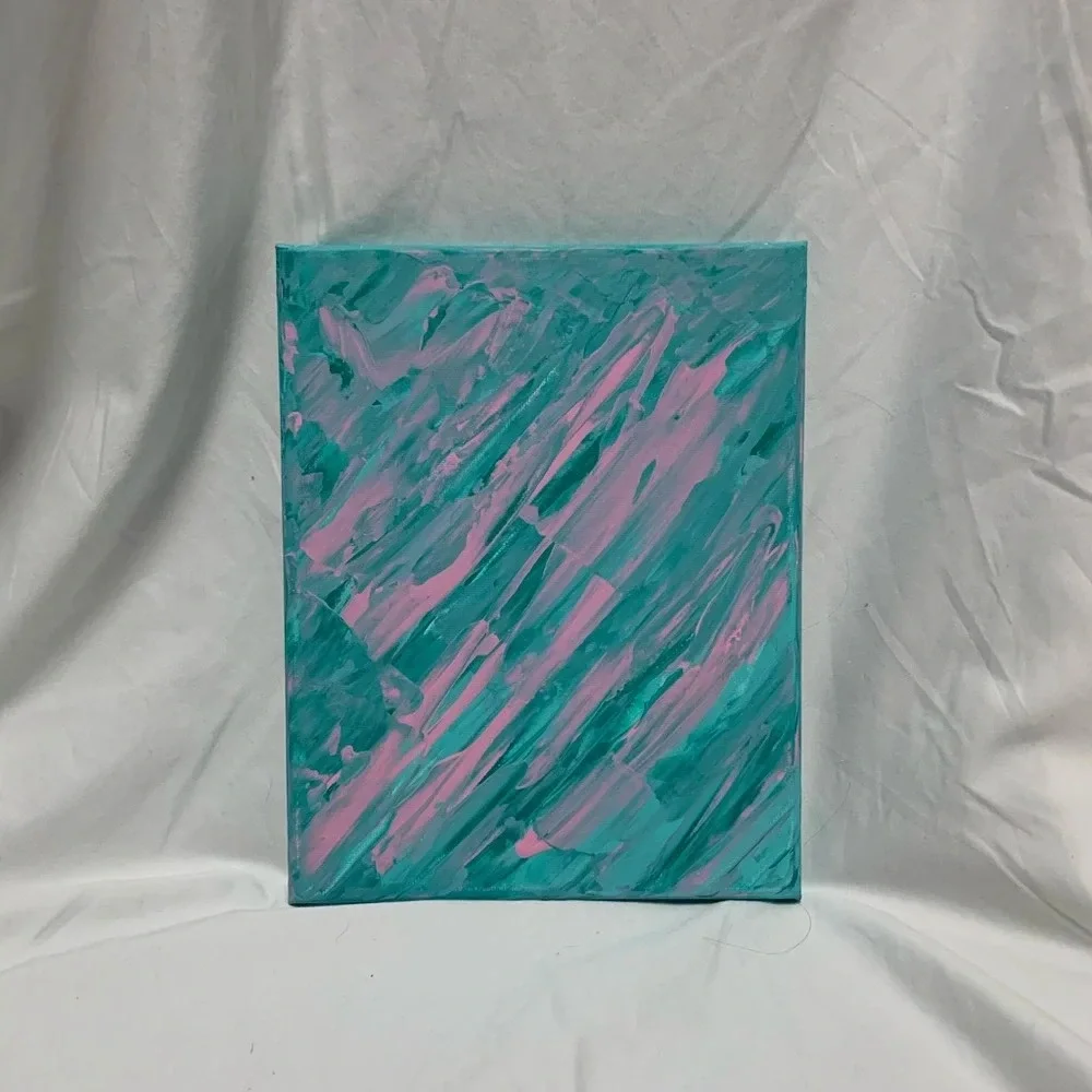 Original 8x10 Painting Pink & Green on Canvas